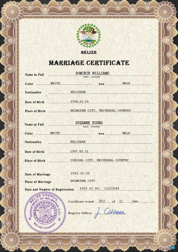 Download Belize marriage certificate PSD template Photoshop template